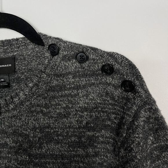 Club Monaco Mens Medium Gray Colorblock Crew Neck Sweater Button Shoulder Detail - Picture 3 of 6
